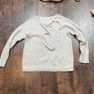 A New Day Sweater Gray Lace Up Cozy